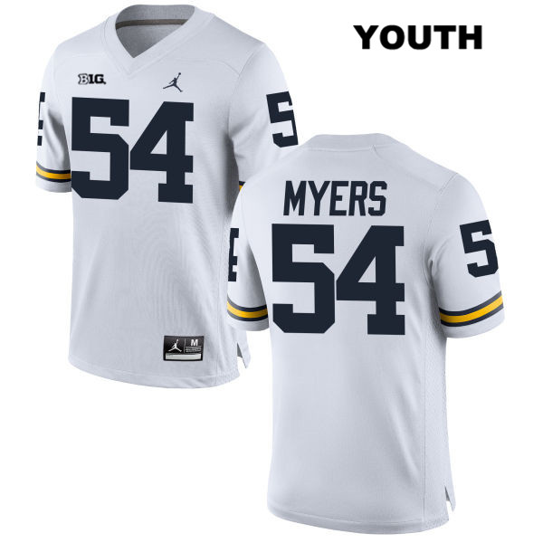 Youth NCAA Michigan Wolverines Carl Myers #54 White Jordan Brand Authentic Stitched Football College Jersey KU25A58XM